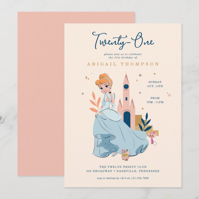 Disney Princess Cinderella | 21st Birthday Invitation (Front/Back)