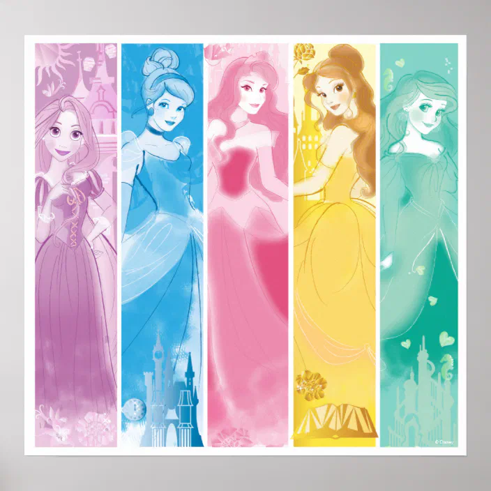 disney princess colorful portrait collection poster zazzle com