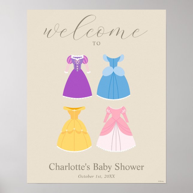 Disney Princess Dresses Baby Shower Welcome Sign (Front)