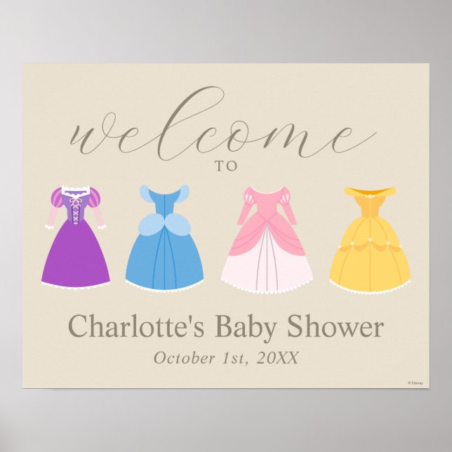 Disney Princess Dresses Baby Shower Welcome Sign (Front)