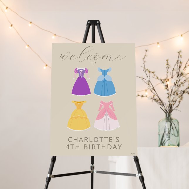 Disney Princess Dresses Birthday Welcome Sign (In Situ (Stand))
