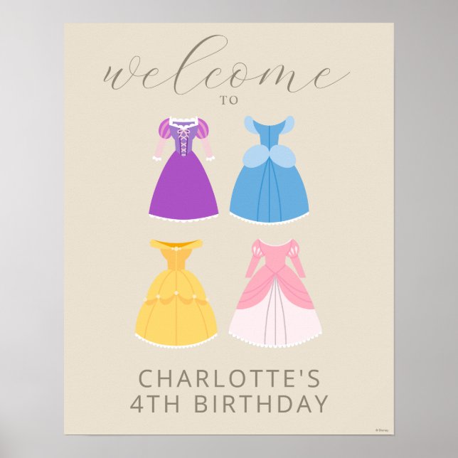 Disney Princess Dresses Birthday Welcome Sign (Front)
