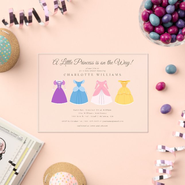 Disney Princess Dresses | Girl Baby Shower Acrylic Invitations (Insitu (Celebration))