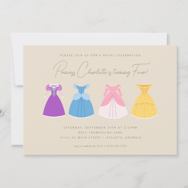 Disney Princess Dresses Girls Birthday Invitation (Front)