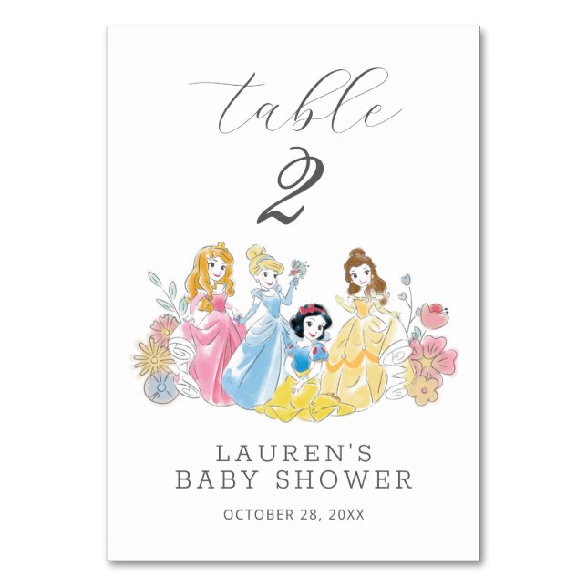 Disney Princess Floral Baby Shower Table Number (Front)