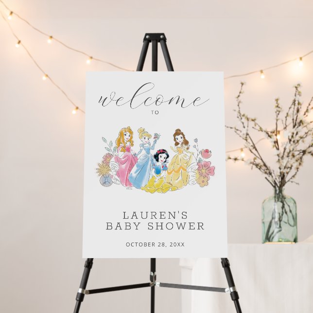 Disney Princess Floral Baby Shower Welcome Sign (In Situ (Stand))