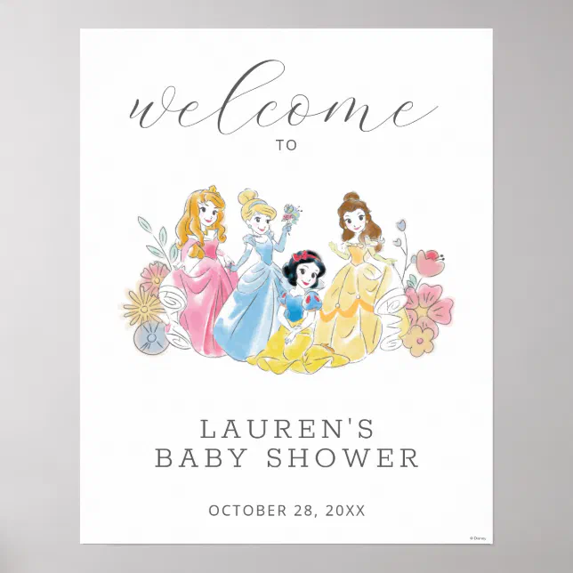 Disney Princess Floral Baby Shower Welcome Sign | Zazzle