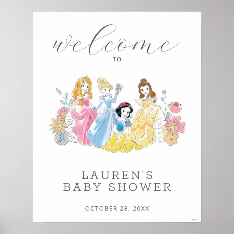 Disney Princess Floral Baby Shower Welcome Sign