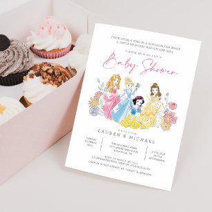 Disney Princess Floral   Girl Baby Shower Invitation