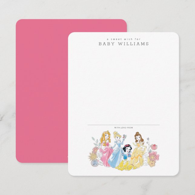 Disney Princess Floral | Girl Baby Shower Note Card (Front/Back)