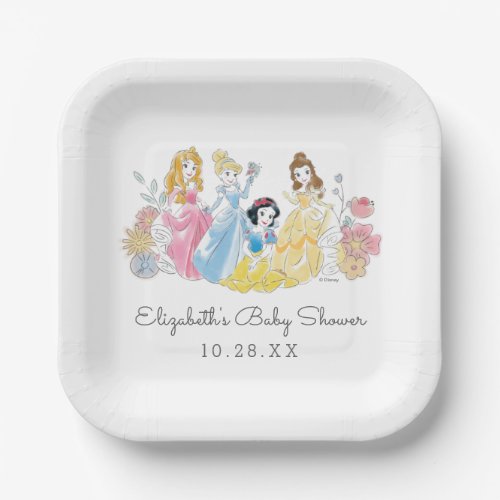 Disney Princess Floral  Girl Baby Shower Paper Plates