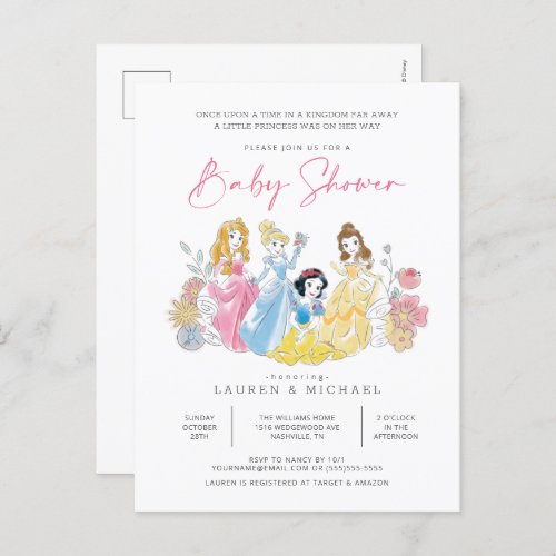 Disney Princess Floral  Girl Baby Shower Postcard