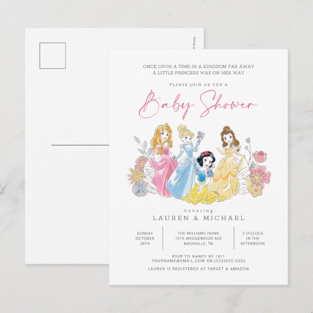 Disney Princess Floral | Girl Baby Shower Postcard (Front/Back)