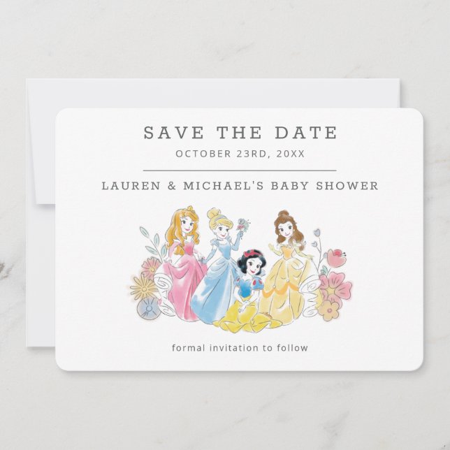 Disney Princess Floral | Girl Baby Shower Save The Date (Front)
