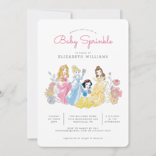 Disney Princess Floral  Girl Baby Sprinkle Invitation