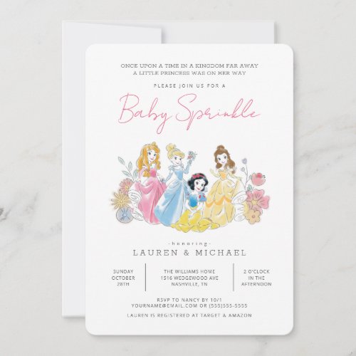 Disney Princess Floral  Girl Baby Sprinkle Invitation