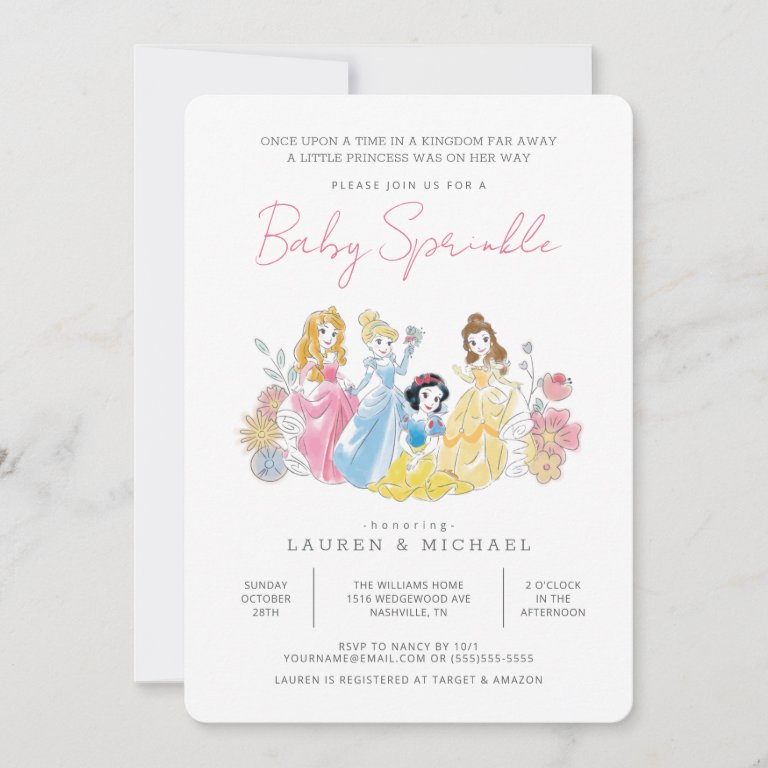 Disney Princess Floral | Girl Baby Sprinkle                    Invitation