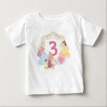 Disney Princess | Floral Gold Birthday Baby T-Shirt<br><div class="desc">Dress your little one in royal charm with this Disney Princess floral gold birthday baby T-shirt. Featuring beloved princesses like Belle, Cinderella, and Ariel surrounded by delicate floral patterns and shimmering gold accents, this design is perfect for celebrating a magical milestone. The pastel hues and enchanting details make it a...</div>