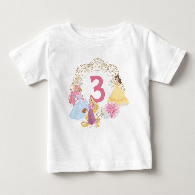 Disney Princess | Floral Gold Birthday Baby T-Shirt (Front)