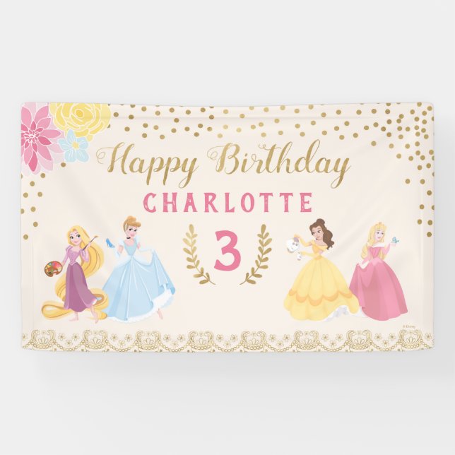 Disney Princess | Floral Gold Confetti Banner (Horizontal)