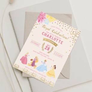 Disney Princess   Floral Gold Confetti Invitation