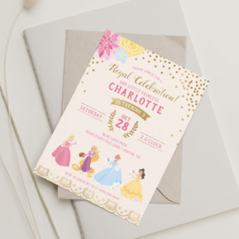 Disney Princess | Floral Gold Confetti Invitation by DisneyPrincess at Zazzle