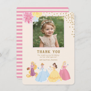 Disney Princess Floral Gold Confetti Thank You Card