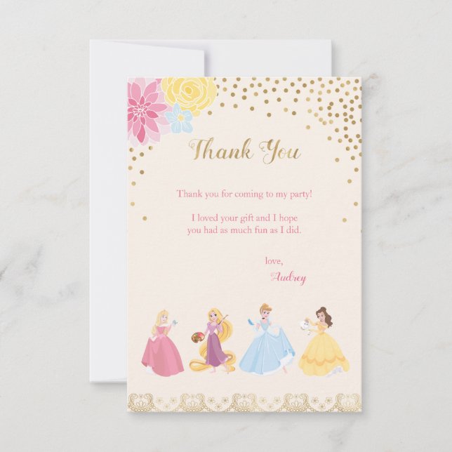 Disney Princess | Floral Gold Confetti Thank You Card (Front)