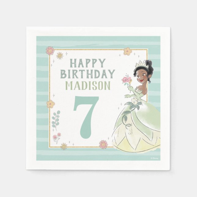 Disney Princess | Floral Watercolor Birthday Napkins (Front)