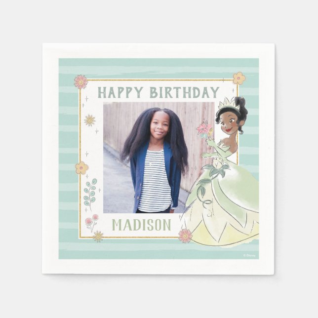 Disney Princess | Floral Watercolor Birthday Napkins (Front)