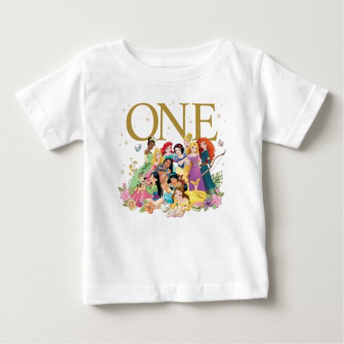 Disney Princess Gold Floral 1st Birthday Baby T_Shirt