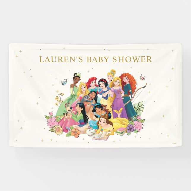 Disney Princess Gold Floral Baby Shower Banner (Horizontal)