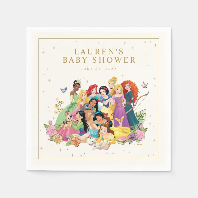 Disney Princess Gold Floral Baby Shower Napkins (Front)