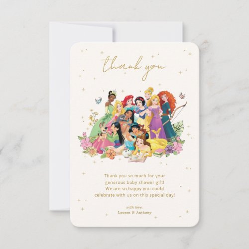 Disney Princess Gold Floral Baby Shower Thank You