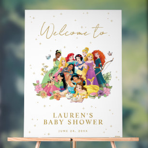 Disney Princess Gold Floral Baby Shower Welcome Acrylic Sign