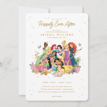 Disney Princess Gold Floral Bachelorette Party Invitation by DisneyPrincess at Zazzle