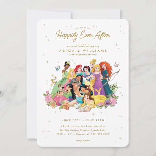 Disney Princess Gold Floral Bachelorette Party Invitation