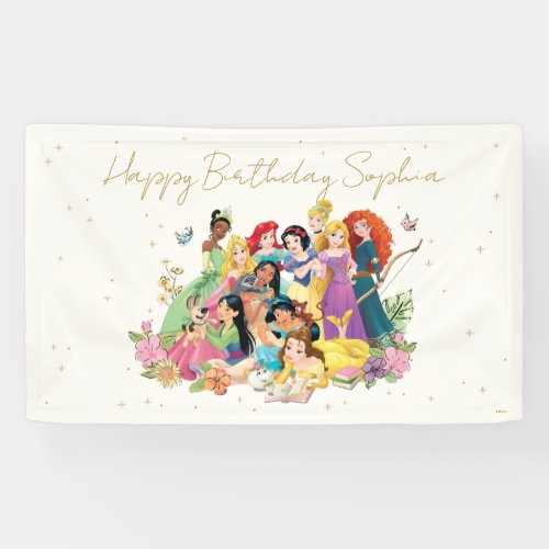 Disney Princess Gold Floral Birthday Banner