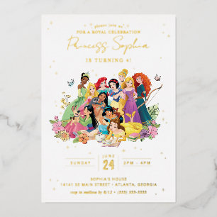 Disney Princess Gold Floral Birthday Foil Invitation