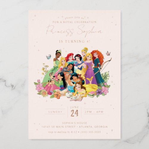 Disney Princess Gold Floral Birthday Foil Invitation