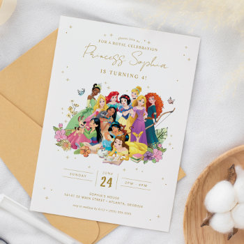 Disney Princess Gold Floral Birthday Invitation by DisneyPrincess at Zazzle