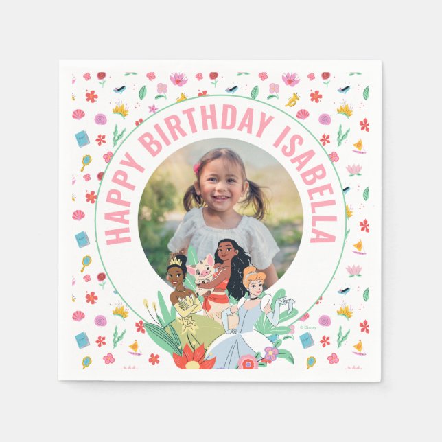 Disney Princess Gold Floral Birthday Napkins (Front)