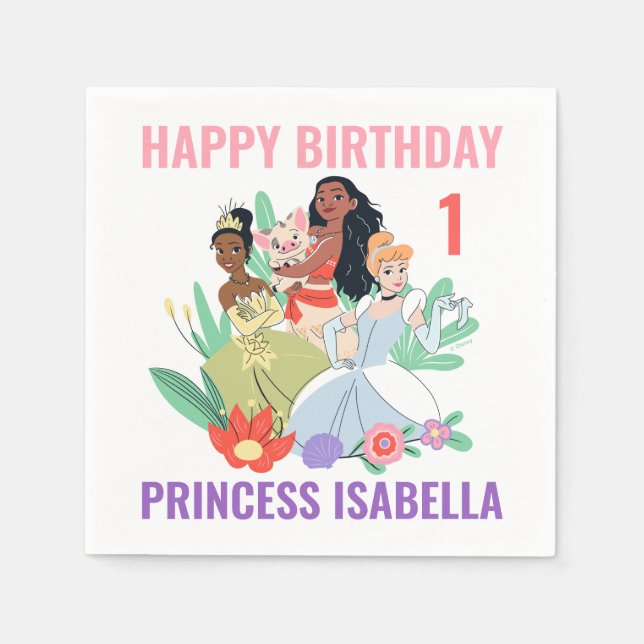 Disney Princess Gold Floral Birthday Napkins (Front)