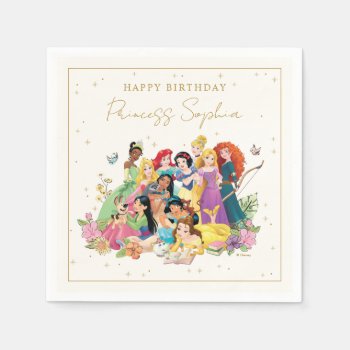 Disney Princess Gold Floral Birthday Napkins by DisneyPrincess at Zazzle