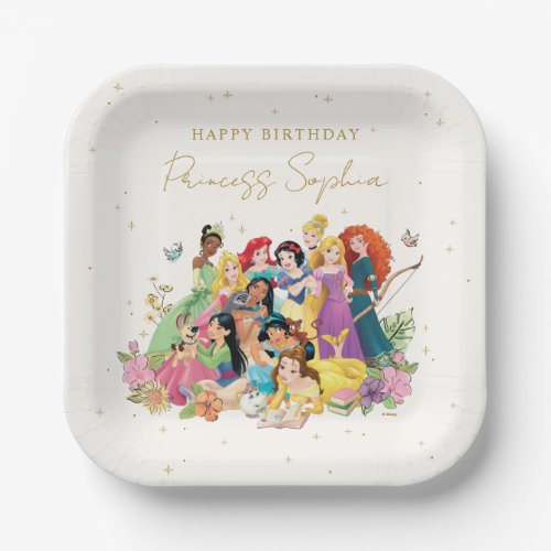 Disney Princess Gold Floral Birthday Paper Plates