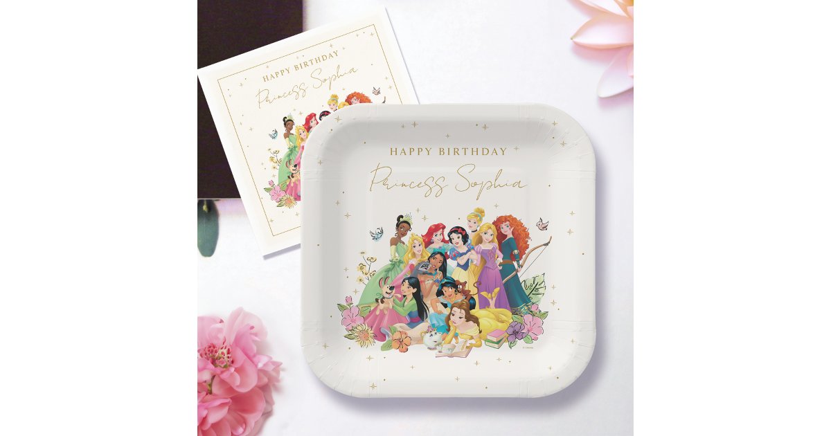 Disney Princess Gold Floral Birthday Paper Plates