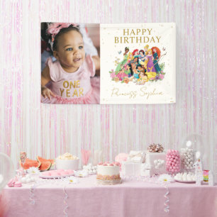 Disney Princess Gold Floral Birthday - Photo Banner