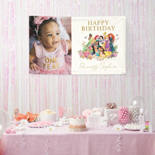 Disney Princess Gold Floral Birthday _ Photo Banner