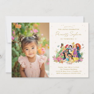 Disney Princess Gold Floral Birthday - Photo Invitation