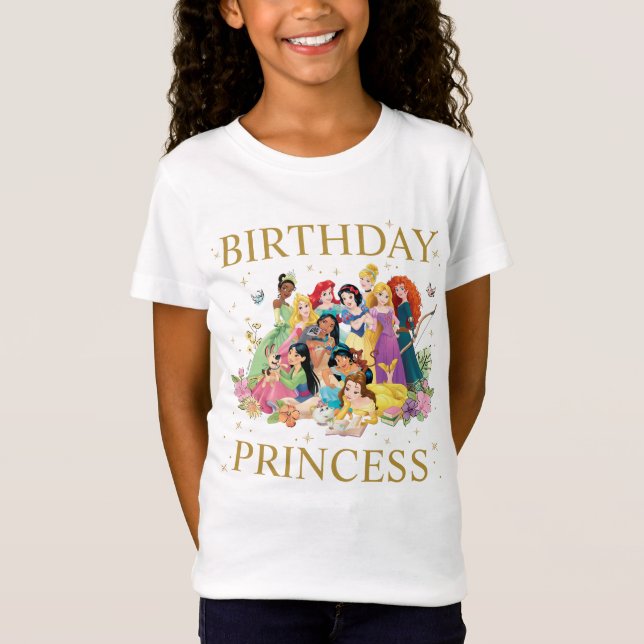 Disney Princess Gold Floral - Birthday Princess T-Shirt (Front)